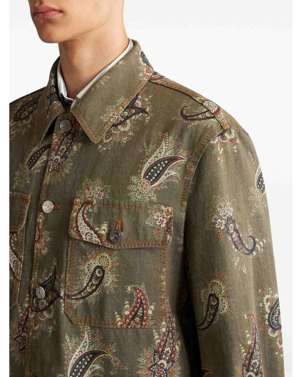 Etro Green Printed Cotton Shirt for men