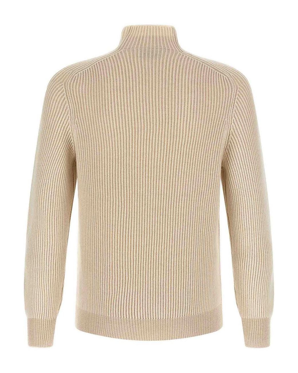 Brunello Cucinelli White English Ribbed Jumper for men