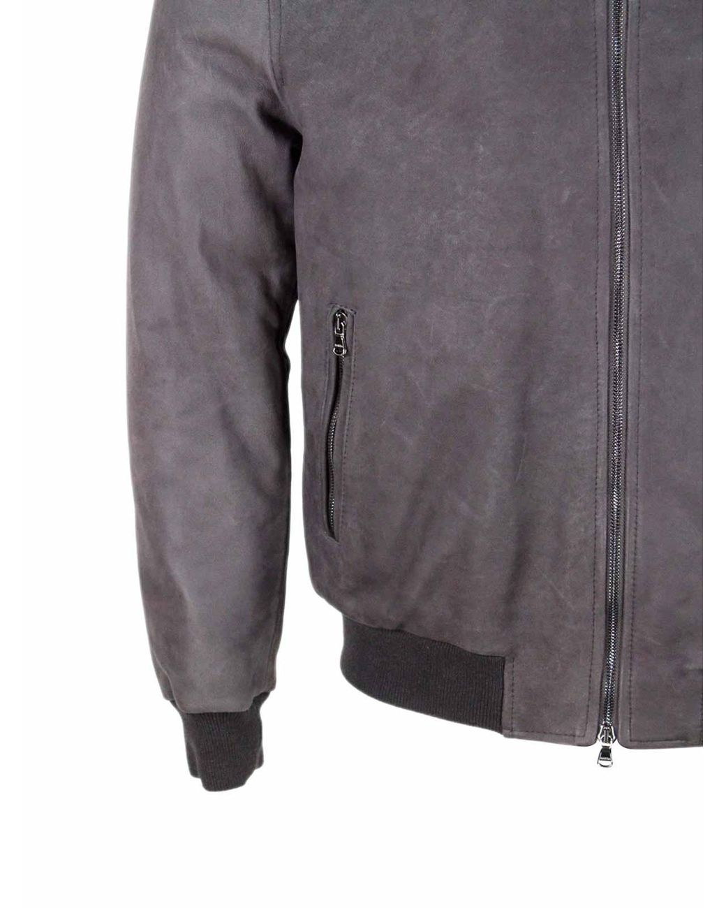 Barba Napoli Gray Leather Jacket for men
