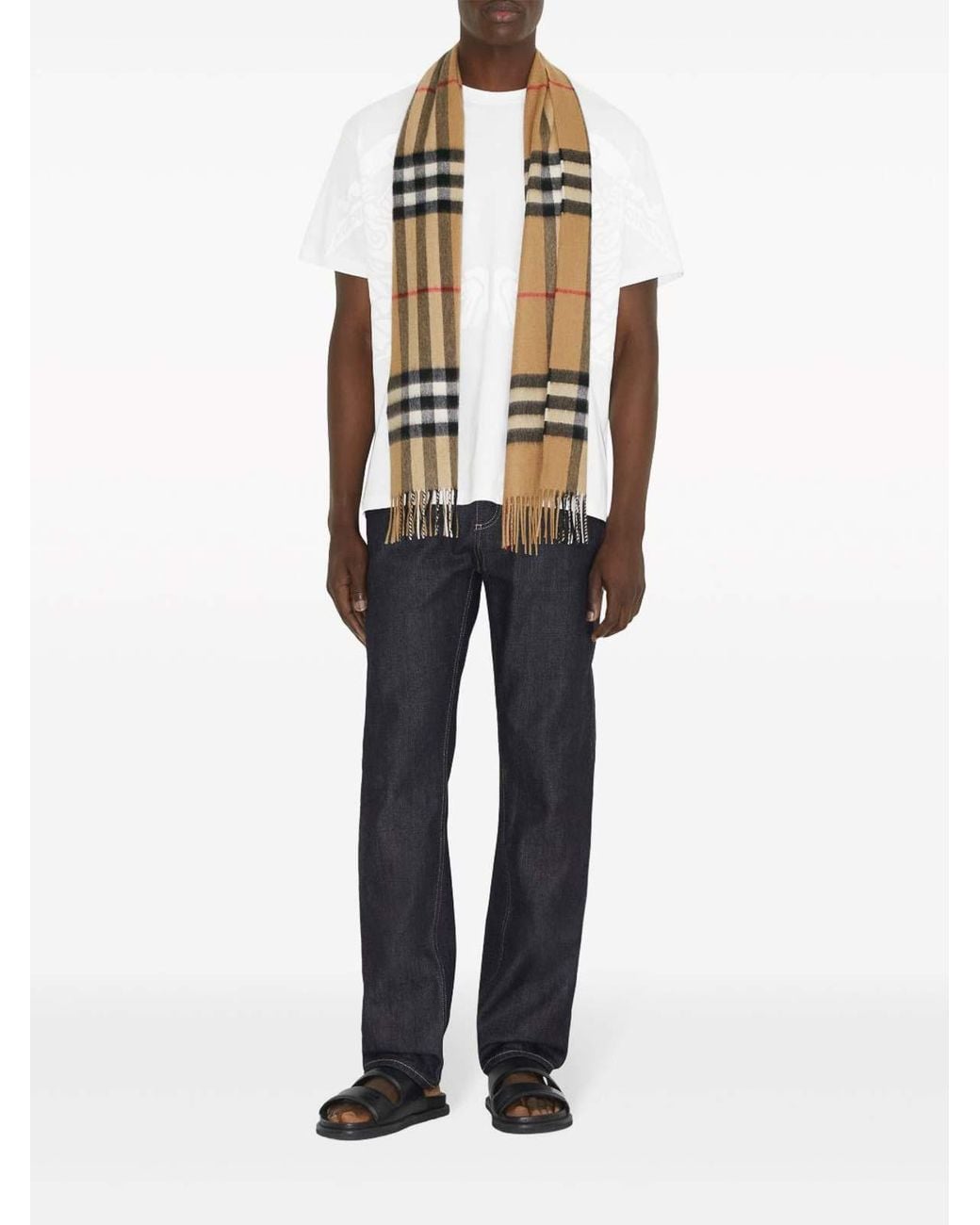 Burberry White Check Cashmere Scarf for men