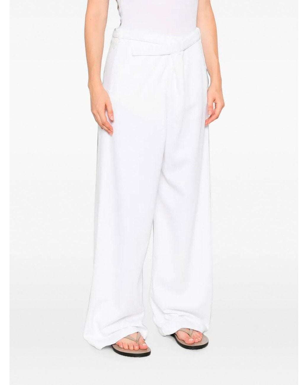 DARKPARK White Gaia Wide-Leg Belted Tencel Denim
