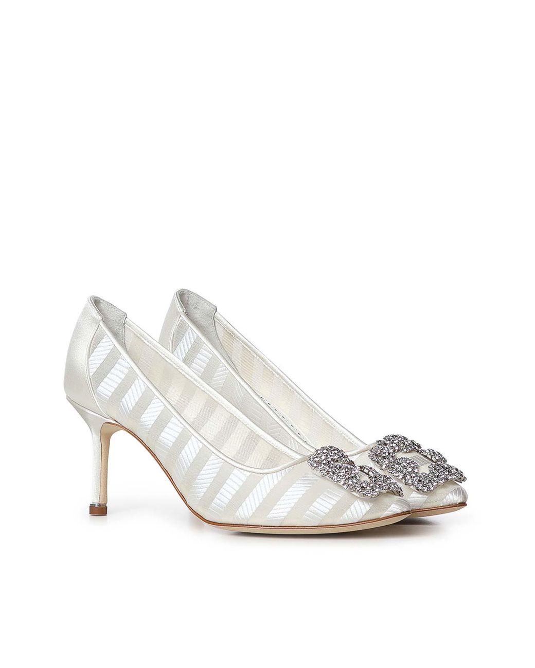 Manolo Blahnik White Hangisi Organza Pumps With Crystals
