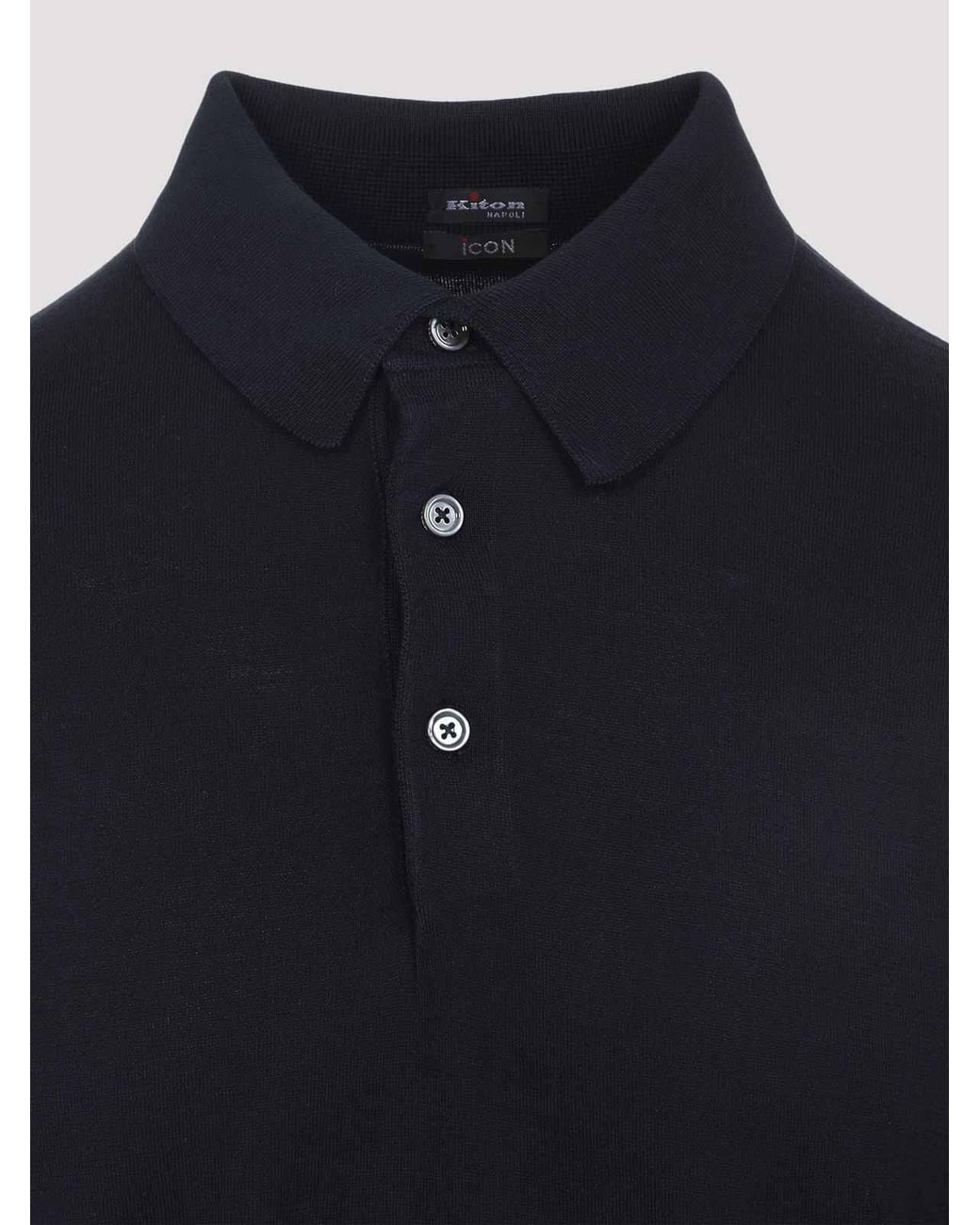 Kiton Blue Polo Knitwear Ribbed Cuffs And Hem for men