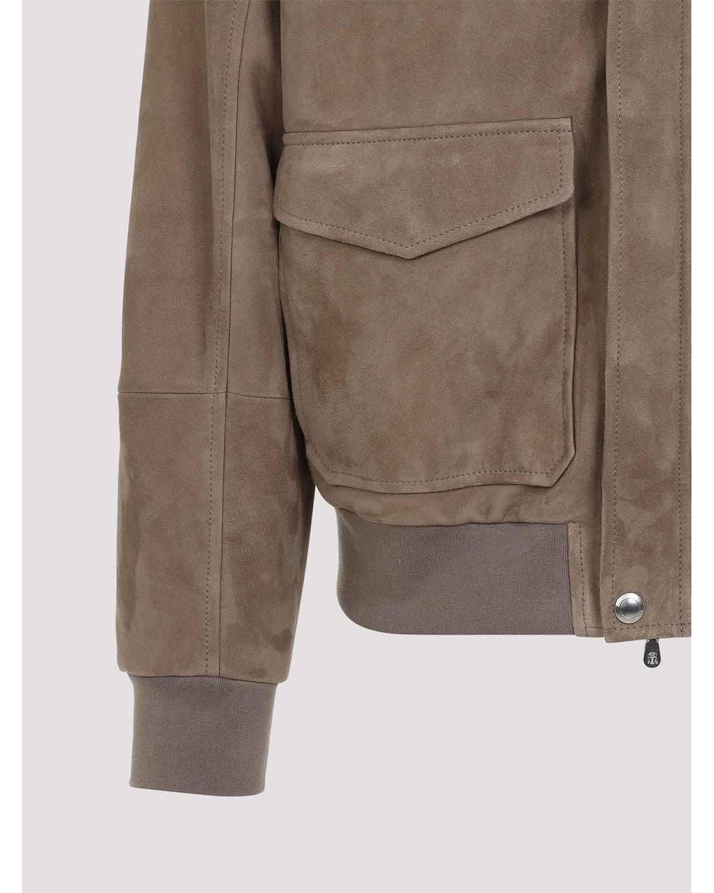 Brunello Cucinelli Brown Leather Bomber Jacket for men
