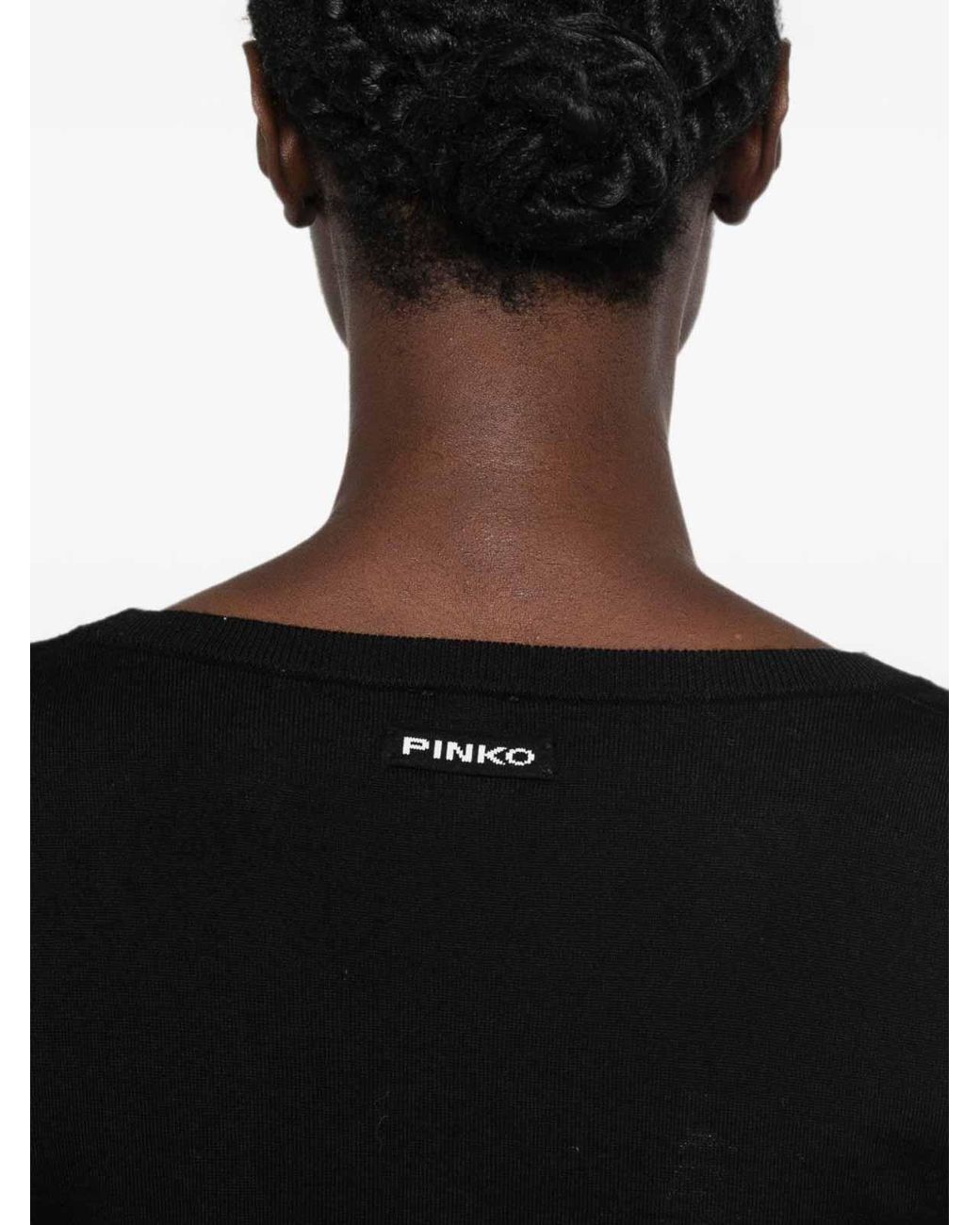 Pinko Black Urlo Wool Cardigan With Lace
