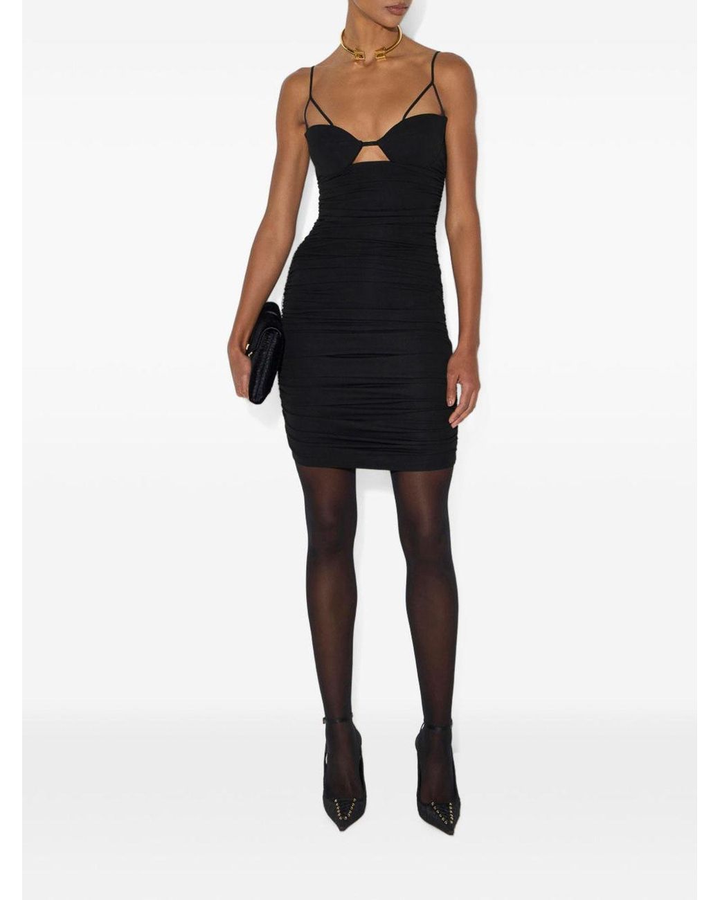 Elisabetta Franchi Black Draped Crpe Jersey Mini Dress