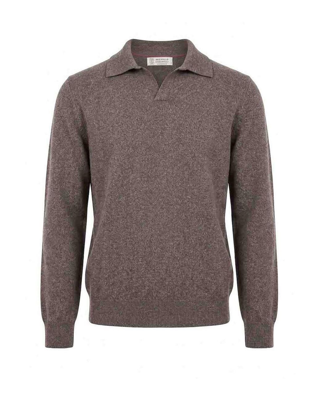Brunello Cucinelli Brown Moulin Cashmere Knit Polo for men