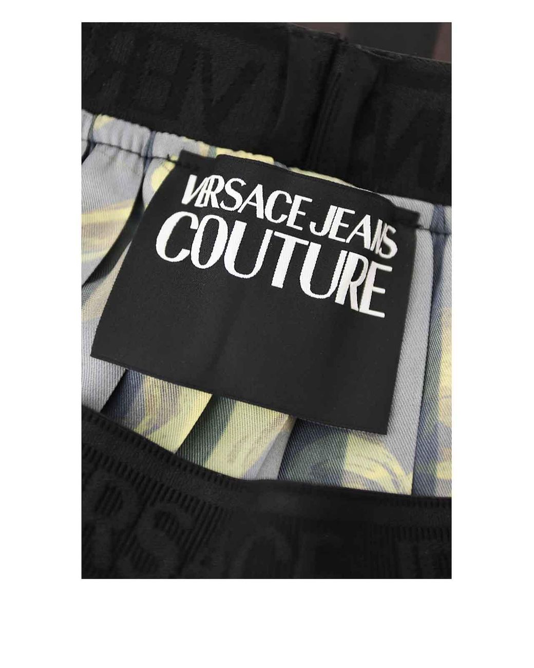 Versace Jeans Black Printed Plisse Twill Skirt