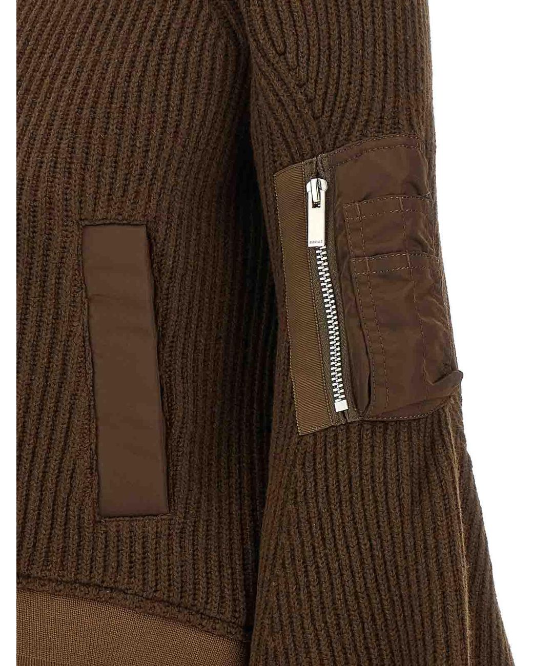 Sacai Brown Nylon Twill X Wool Knit' Blouson
