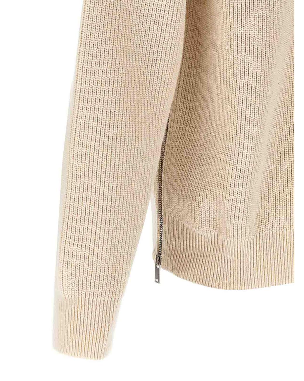 Jil Sander White Zip Sweater for men