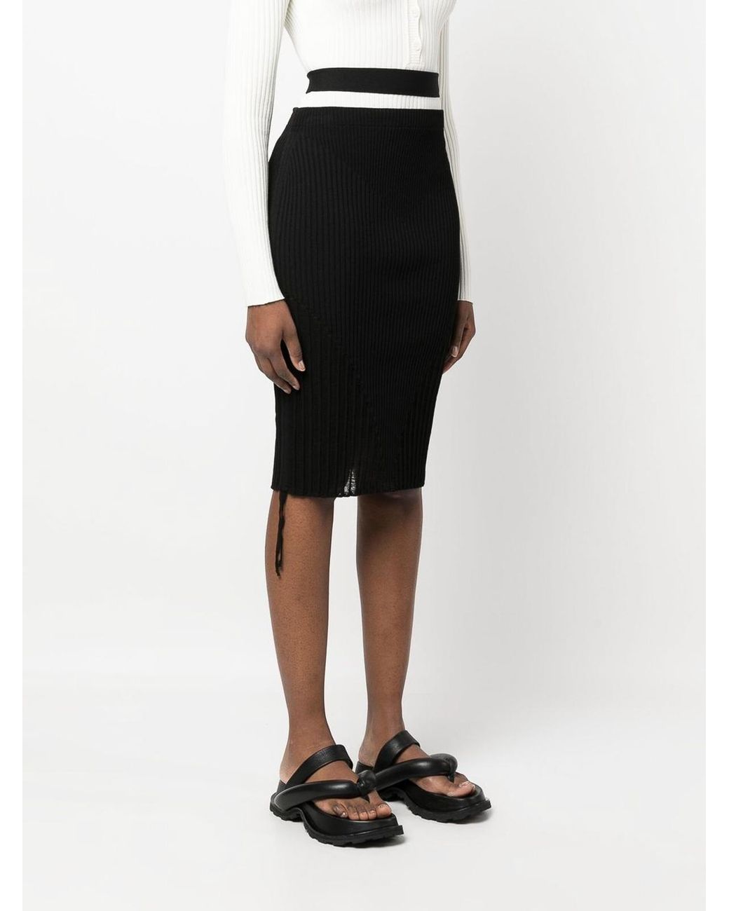 ANDREADAMO Black Ribbed Cut-Out Midi Skirt