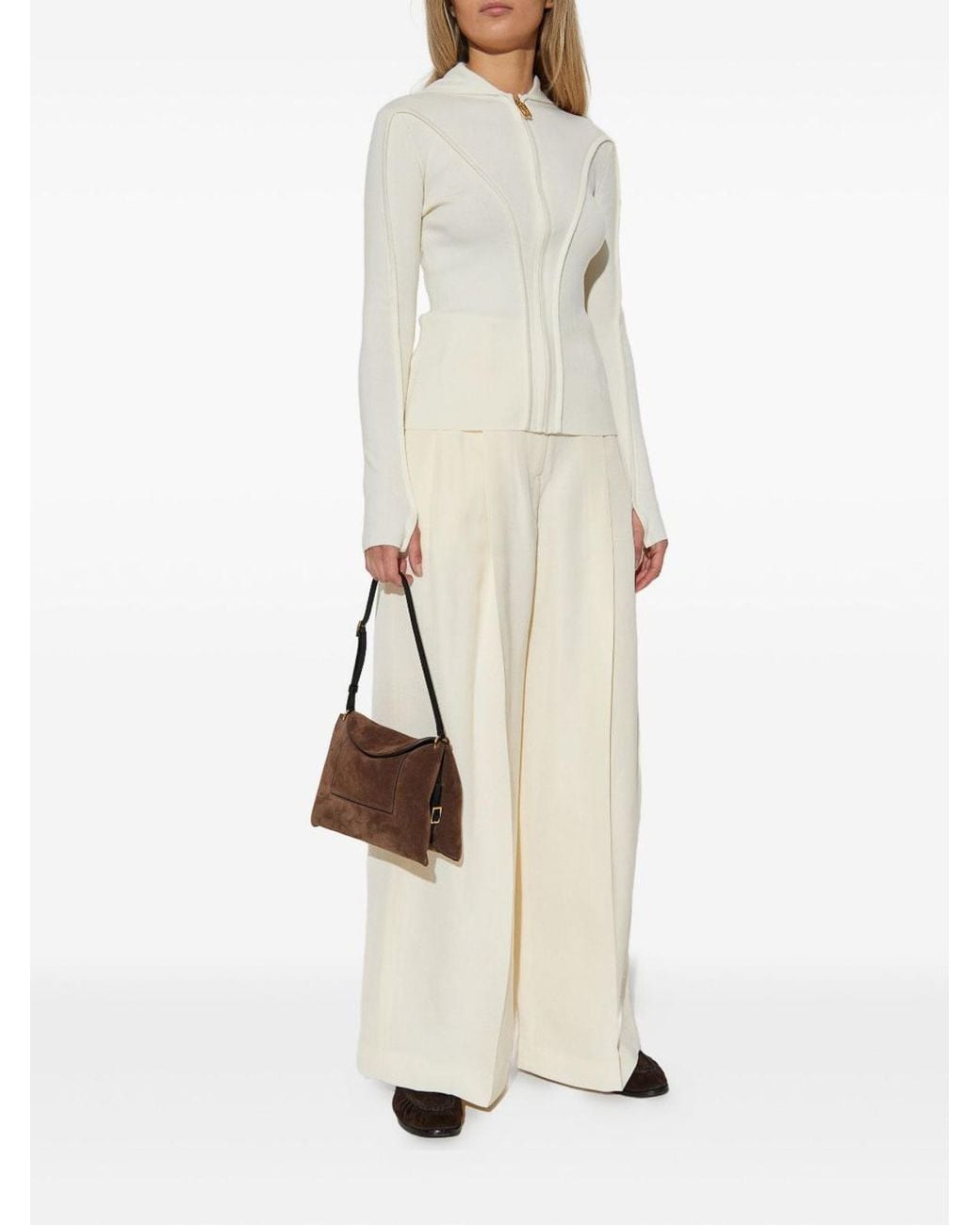 Victoria Beckham White Zip-Up Hooded Jacket