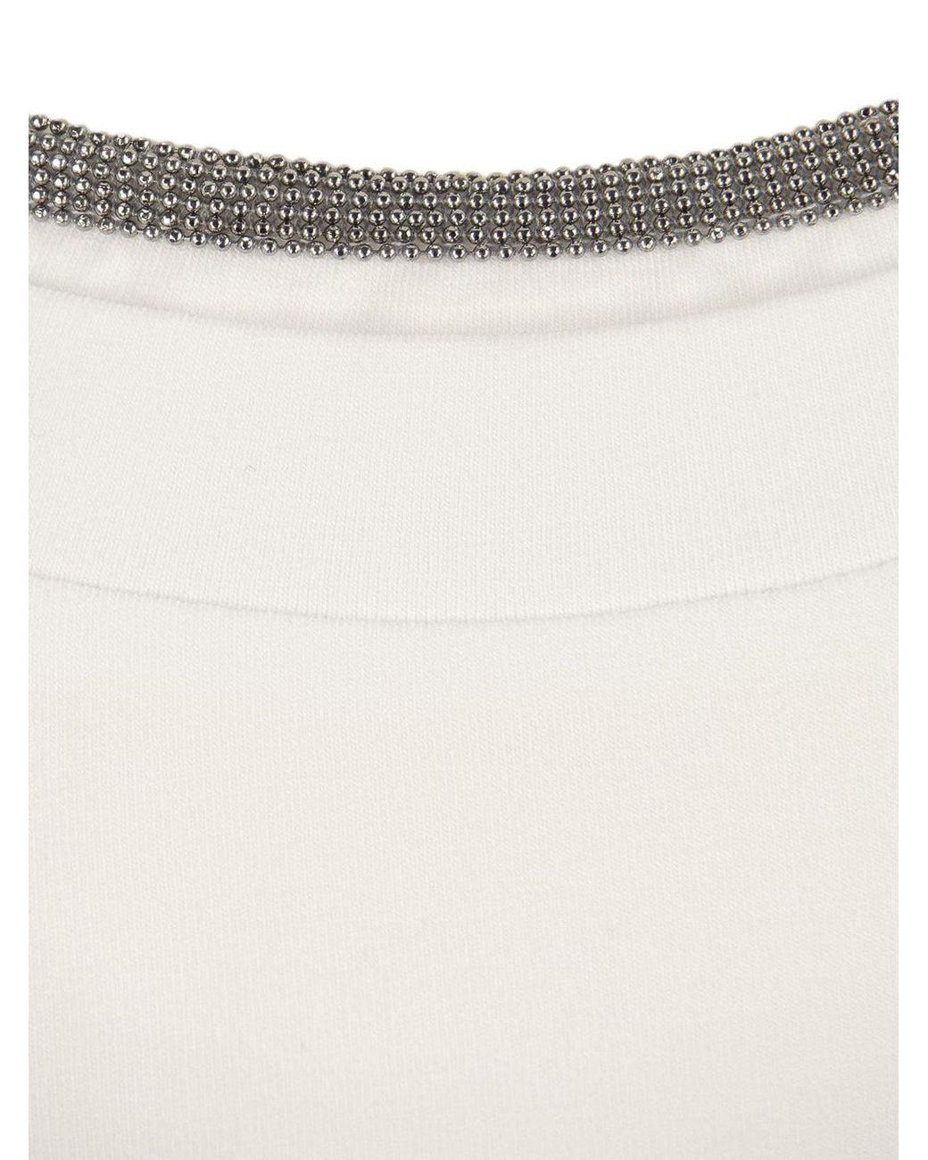 Brunello Cucinelli White Embellished Jersey T-Shirt