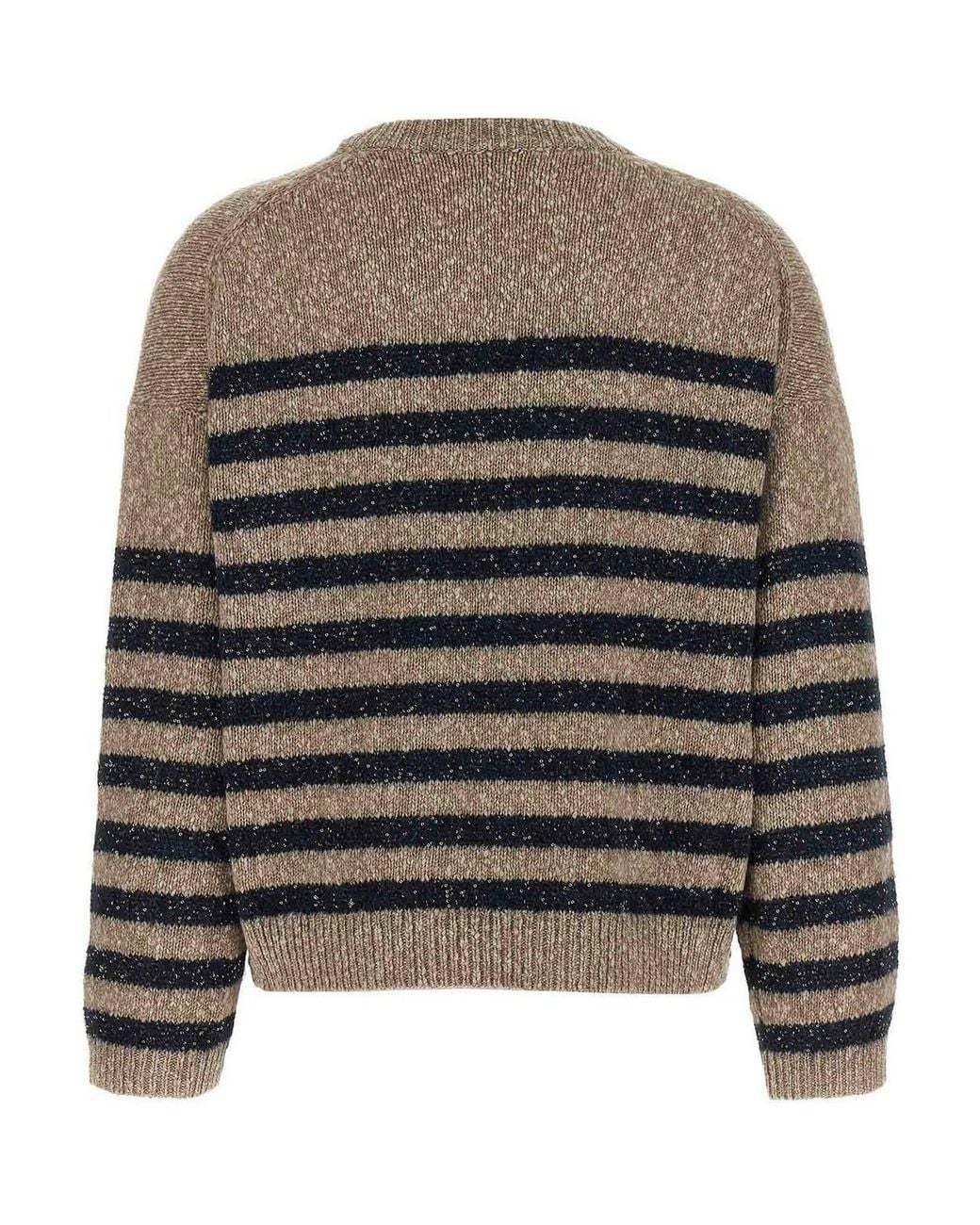 Brunello Cucinelli Gray Dazzling Stripes Wool-Cashmere Jumper