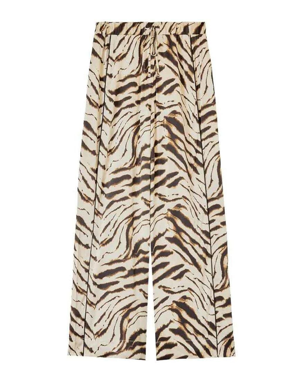 Ganni White Printed Stretch Satin Elasticated Pants