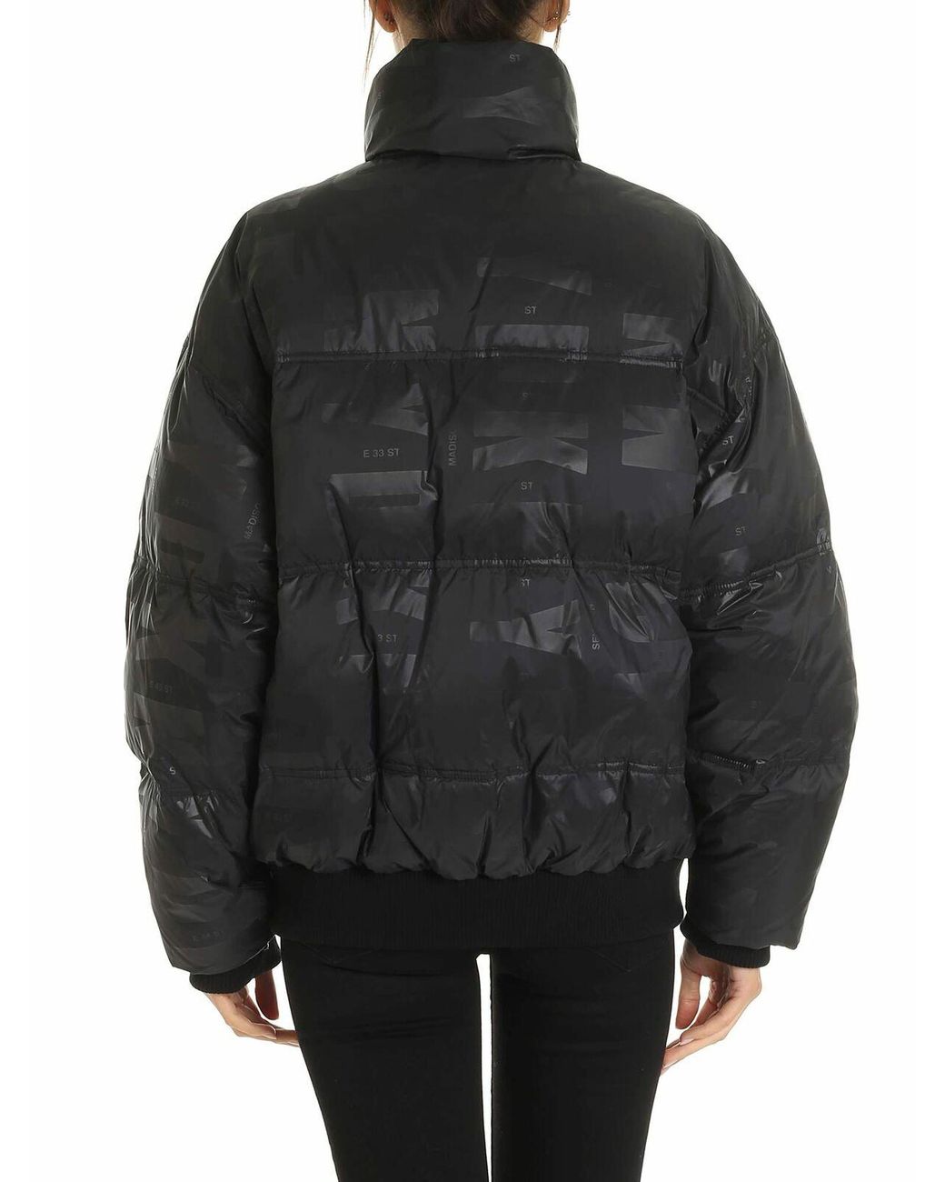 DKNY Black Down Jacket With Logo Prints
