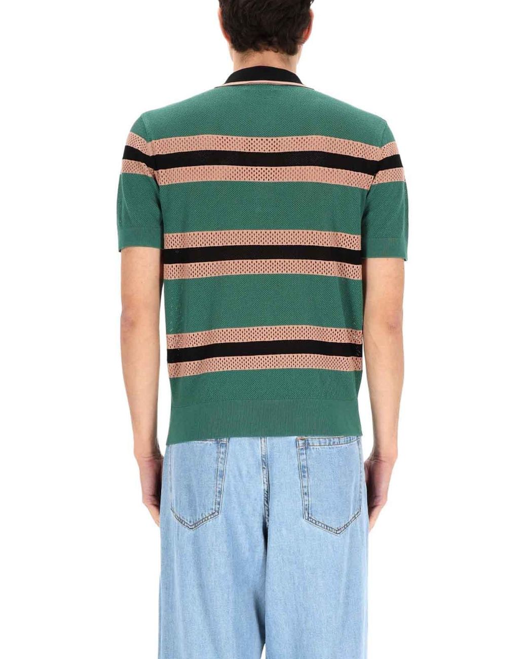 Dries Van Noten Green Perforated Polo Shirt for men