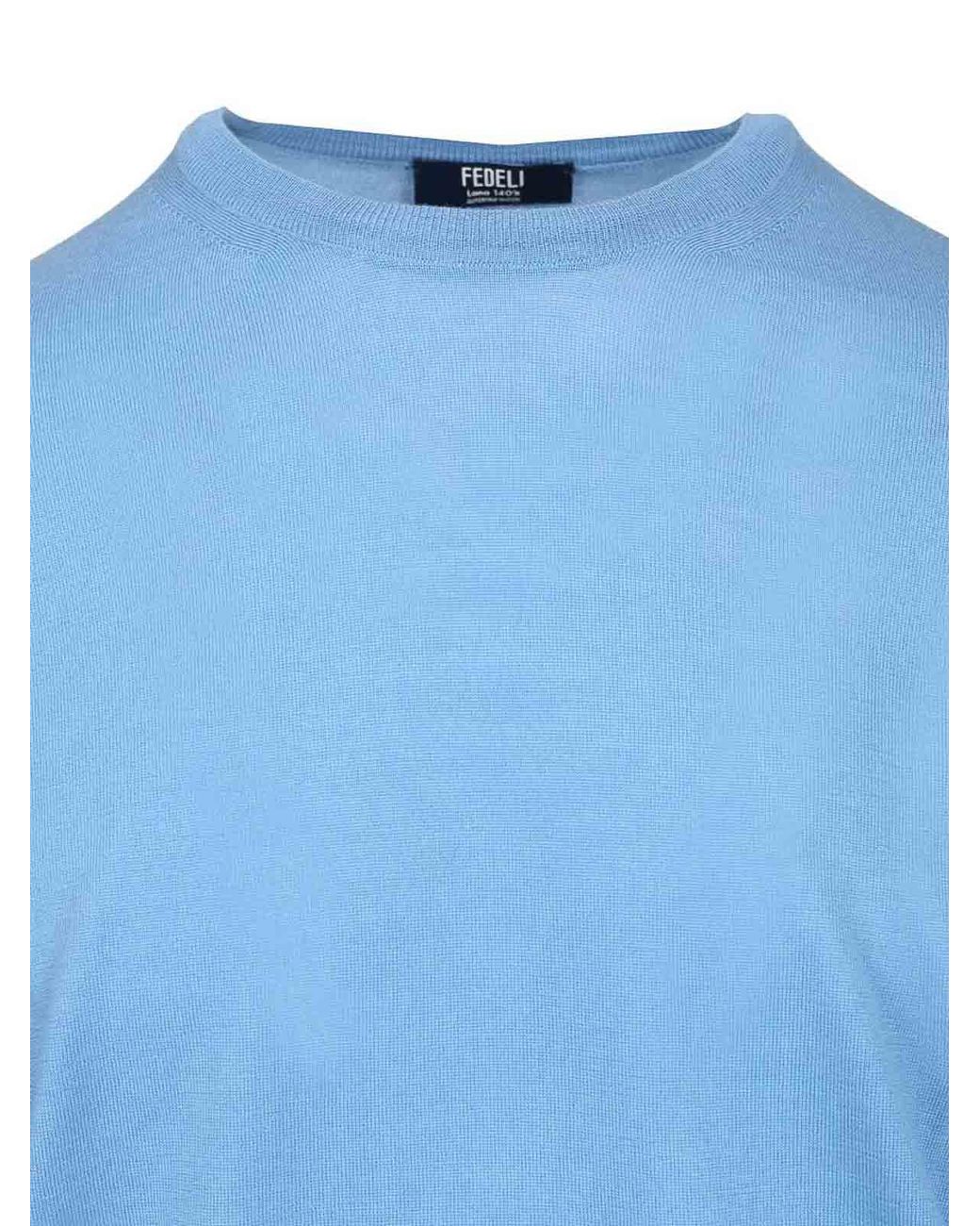 Fedeli Blue Long-Sleeved Sweater for men