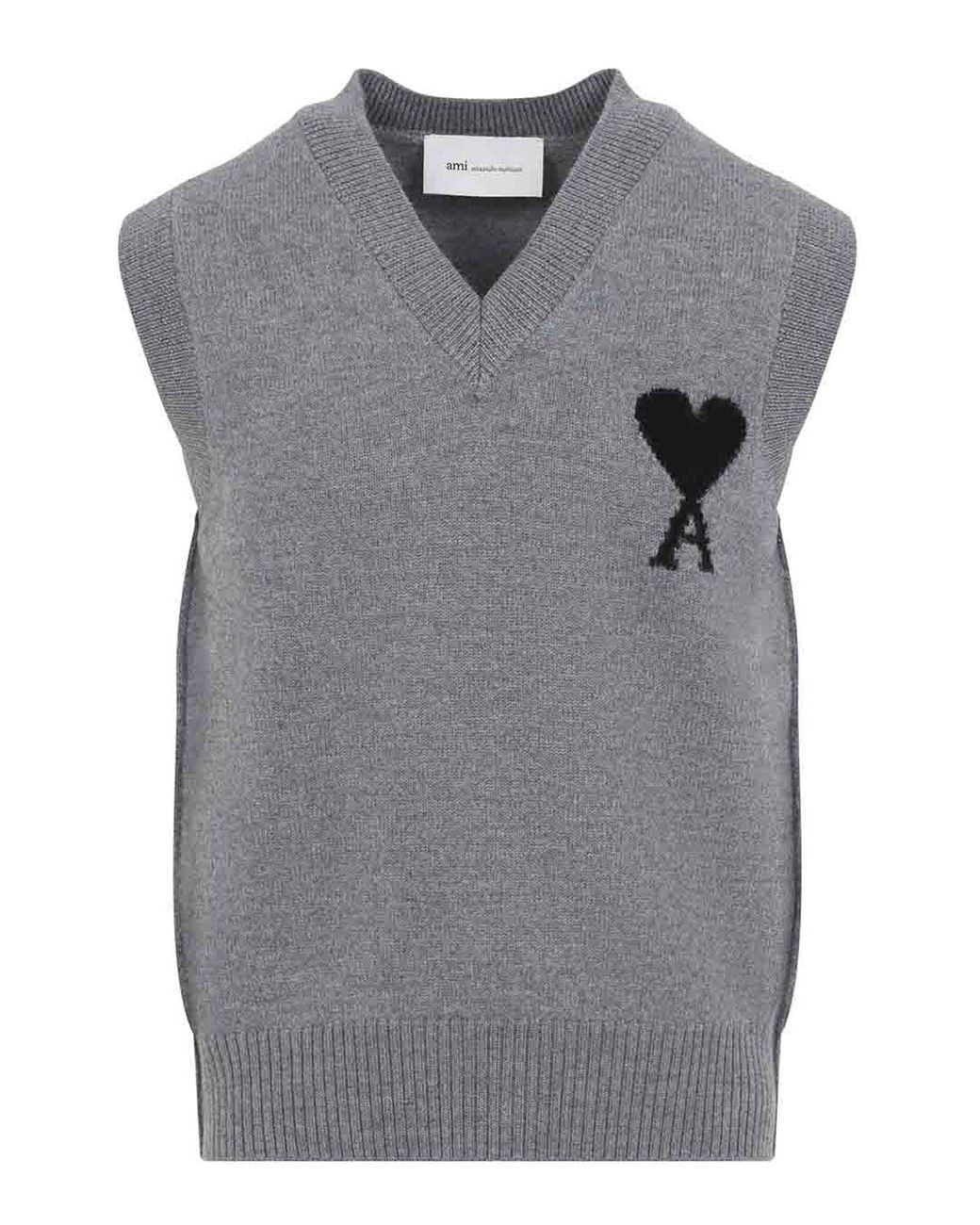 AMI Gray Adc Sleevless Sweater for men