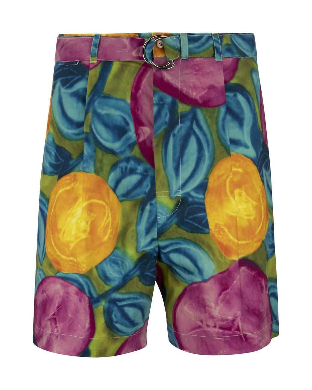 Marni Blue Floral-Print Bermuda With Belt