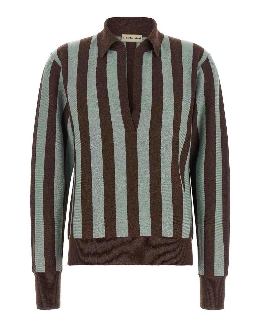 Alberto Biani Black Striped Knit Polo Shirt