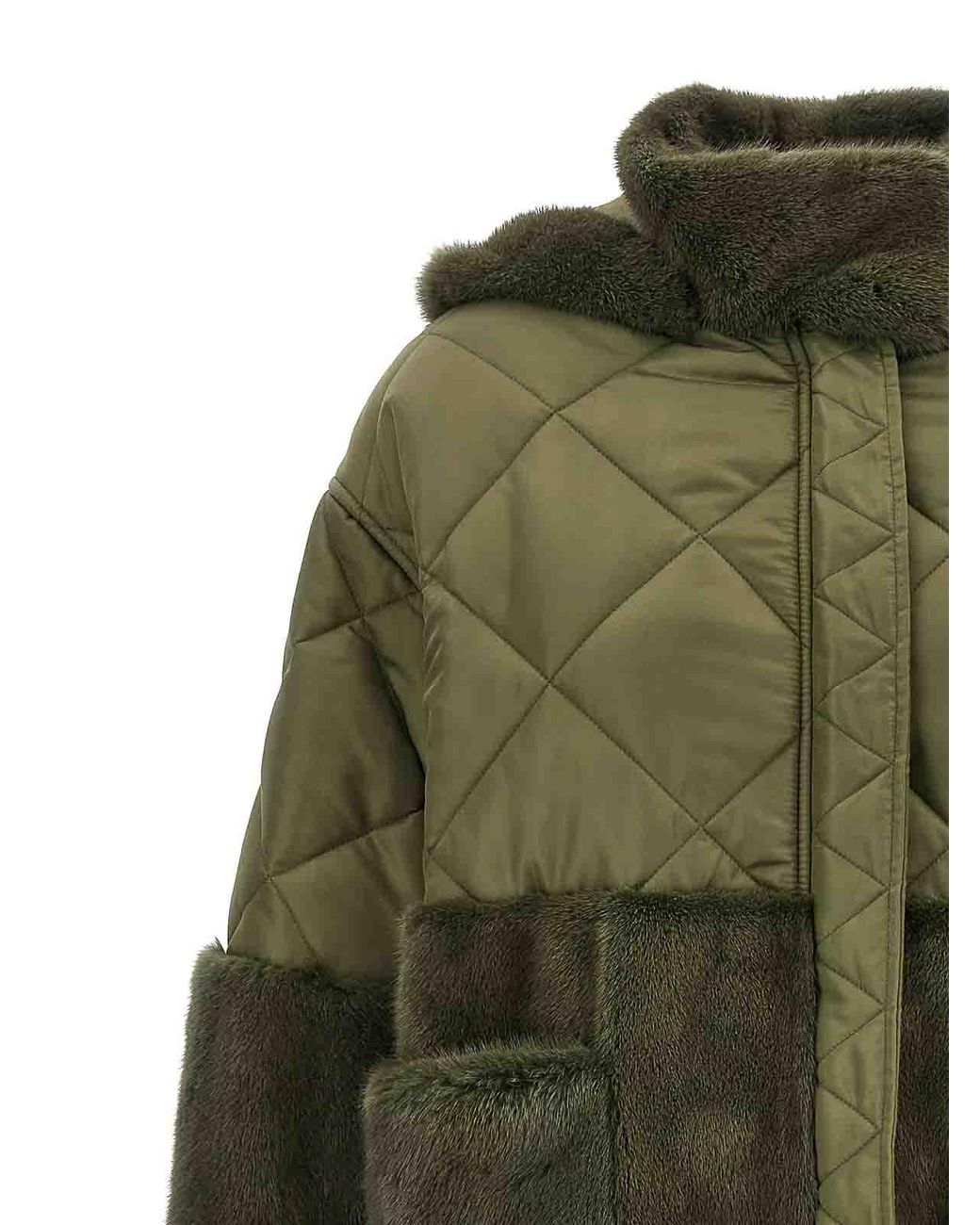 Blancha Green 'Nylon Diamond-Visone' Long Down Jacket