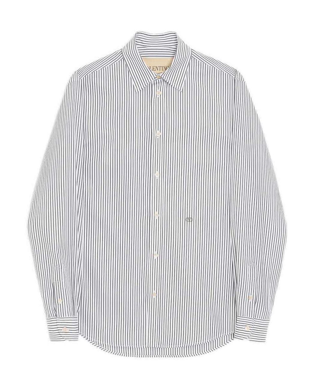 Valentino Garavani Gray Vlogo Embroidered Striped Cotton Poplin Shirt for men