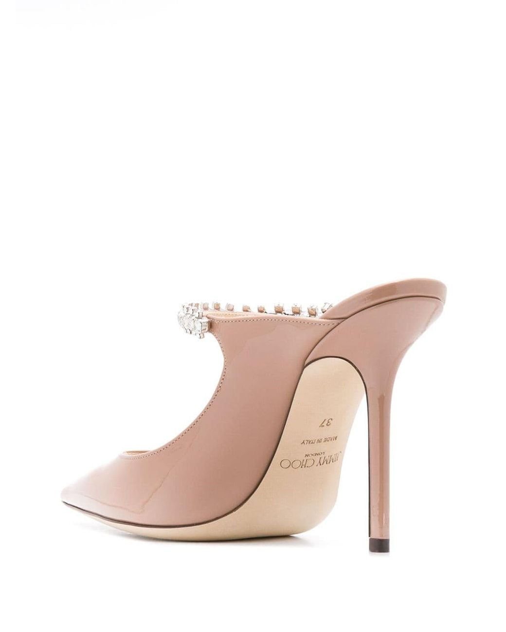 Jimmy Choo Pink Bing 100 Patent Leather Clog With Crystal Strap
