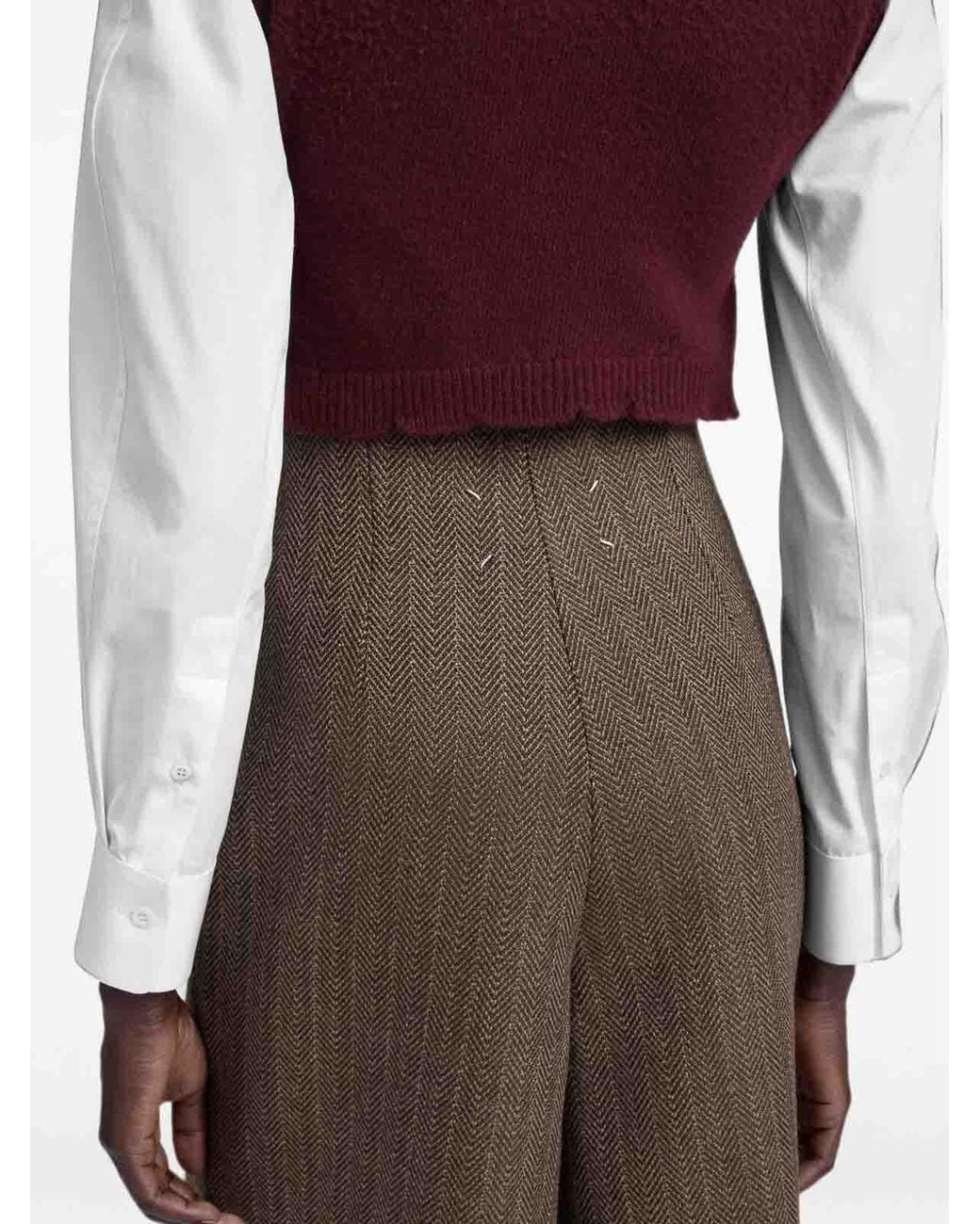 Maison Margiela Brown Herringbone Virgin Wool Midi Pant Skirt