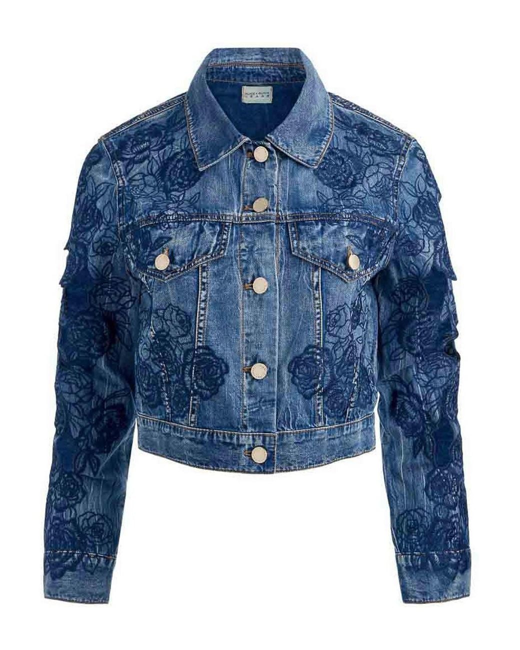 Alice + Olivia Blue Embroidered Denim Jacket