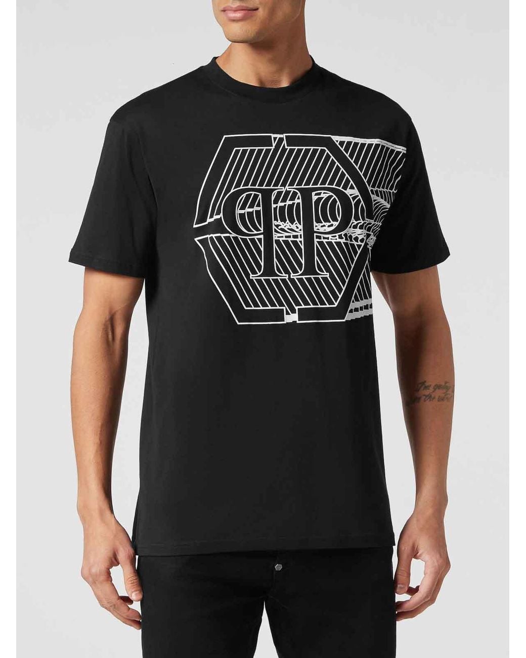 Philipp Plein Black T-Shirt Round Neck Ss Skull & Bones for men