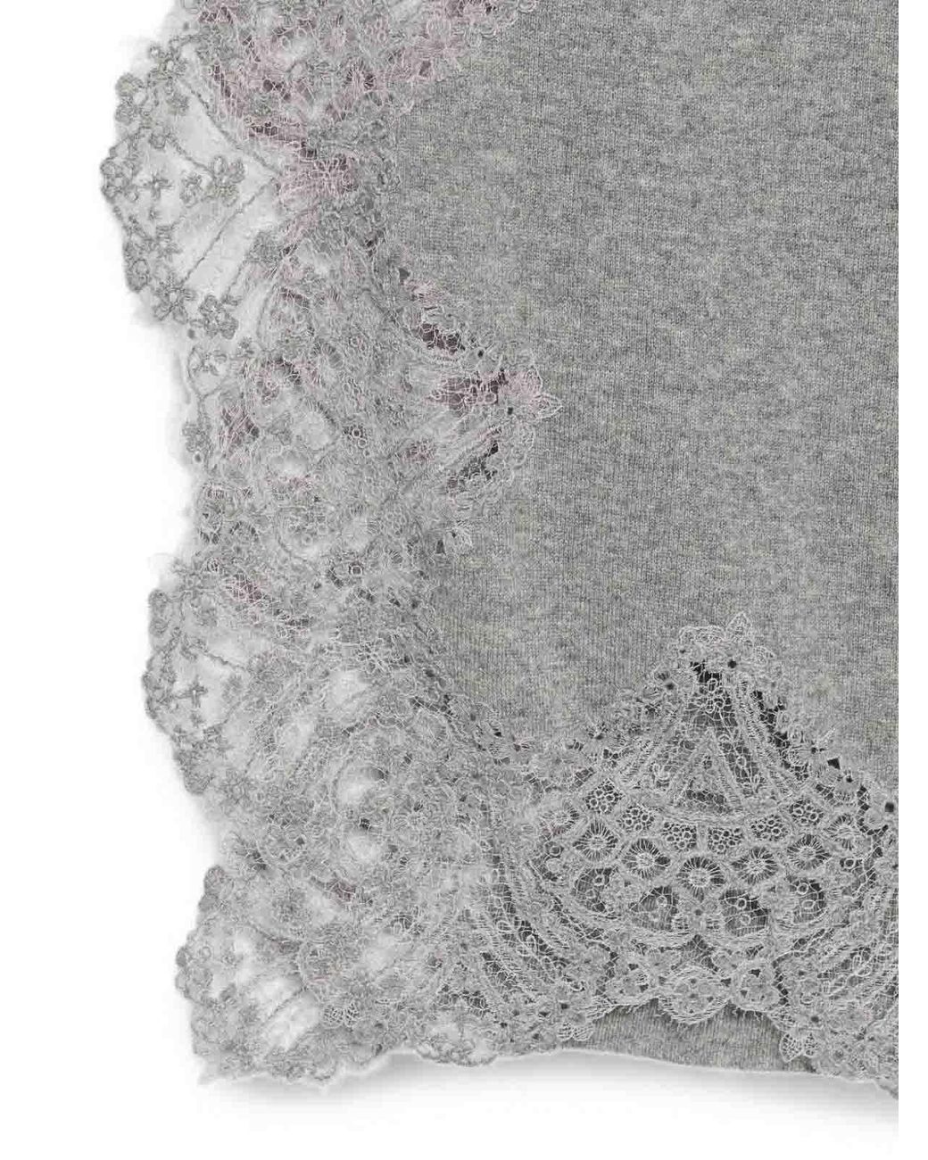 Ermanno Scervino Gray Pure Cashmere Scarf With Lace