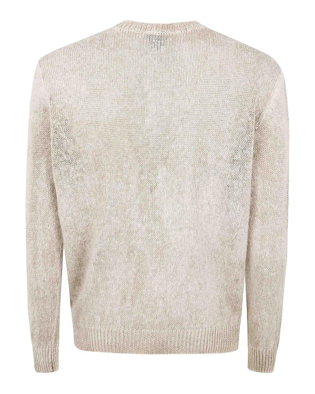 Avant Toi White Brushed Linen Round Neck Pullover for men