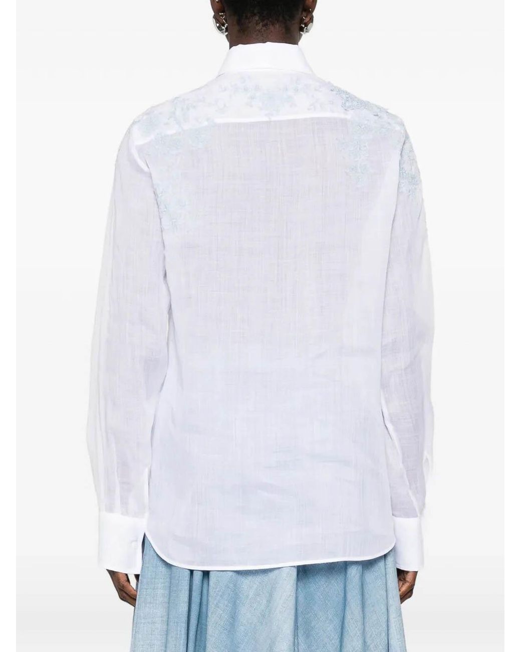 Ermanno Scervino White Floral-Embroidered Shirt
