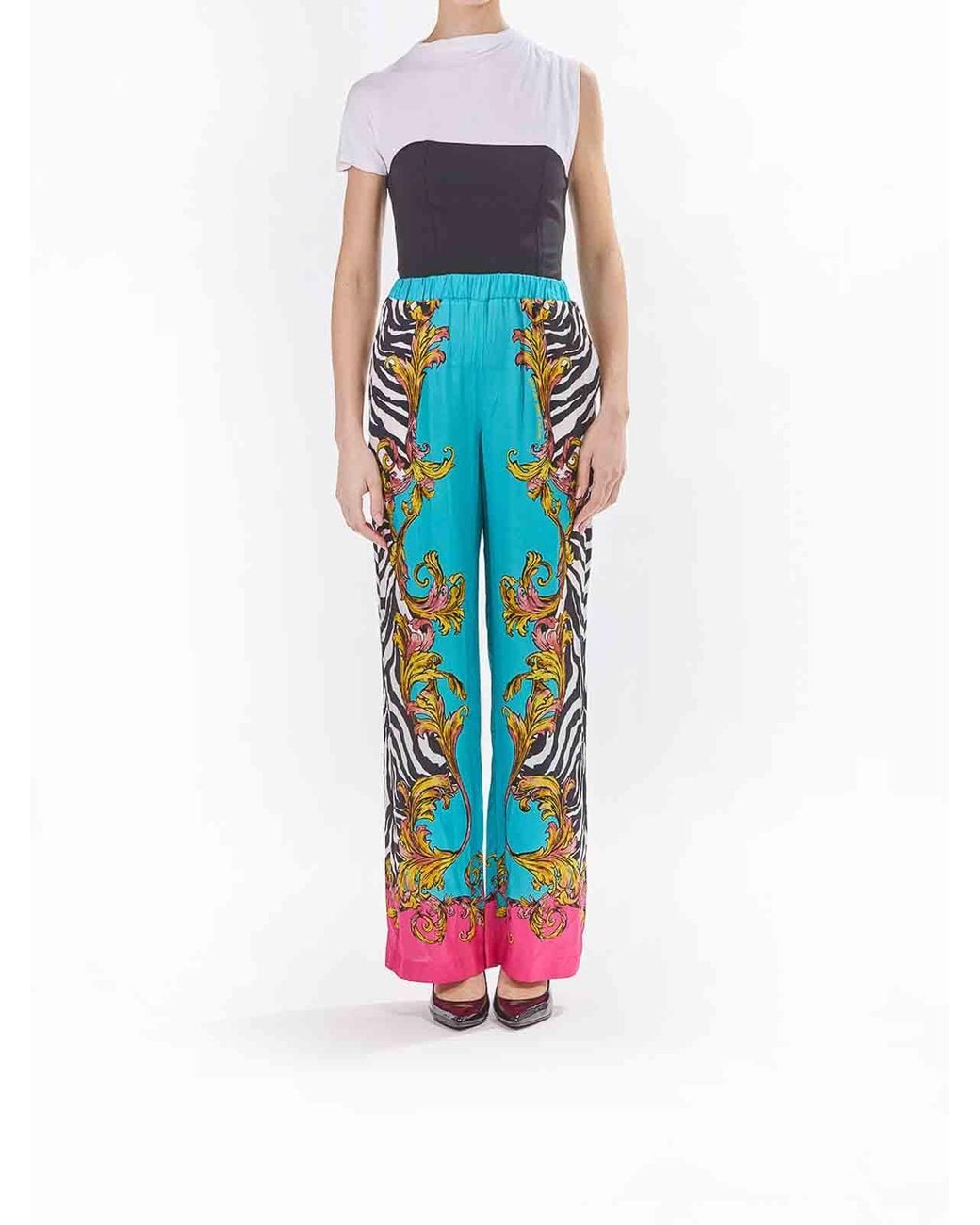 Versace Jeans Couture Blue Baroque Zebra Trousers