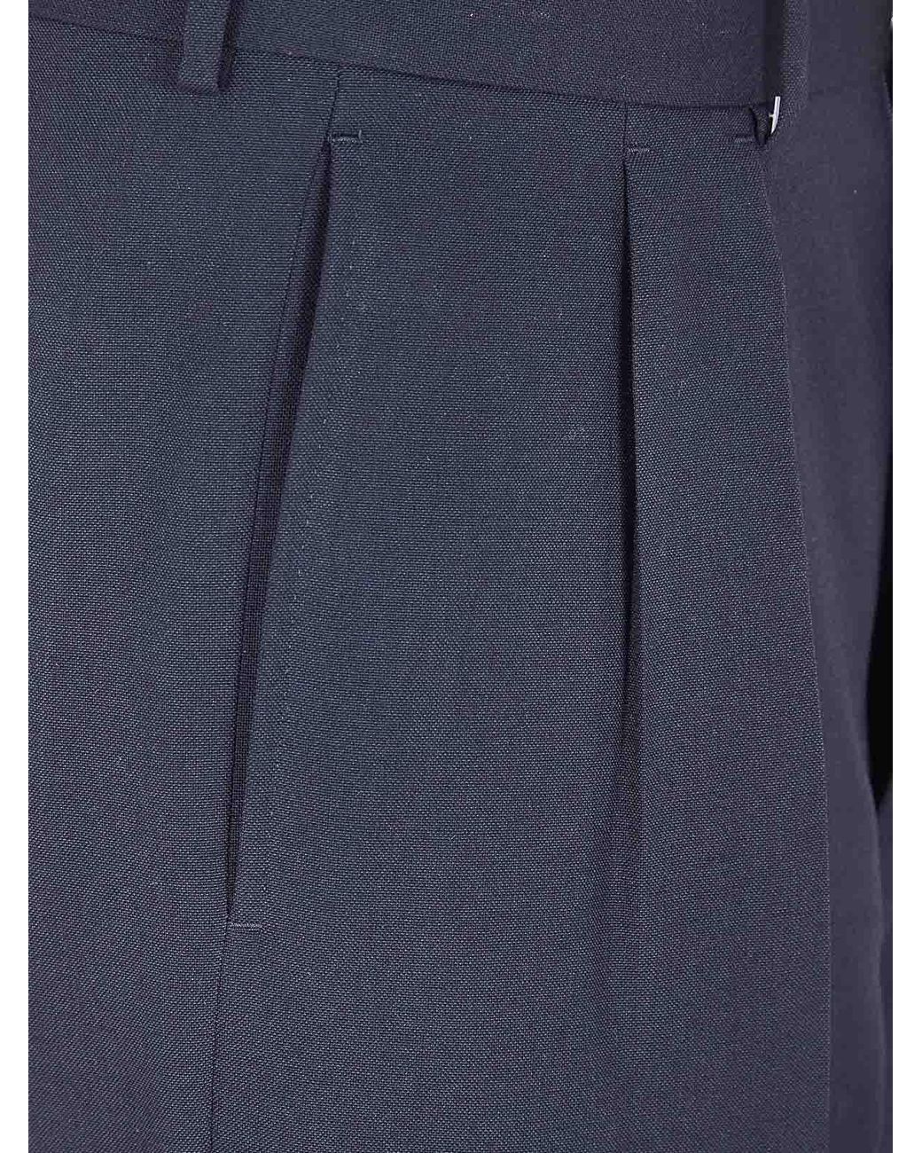 Tom Ford Blue Wool Cashmere Silk Reps Double Pleat Pants for men