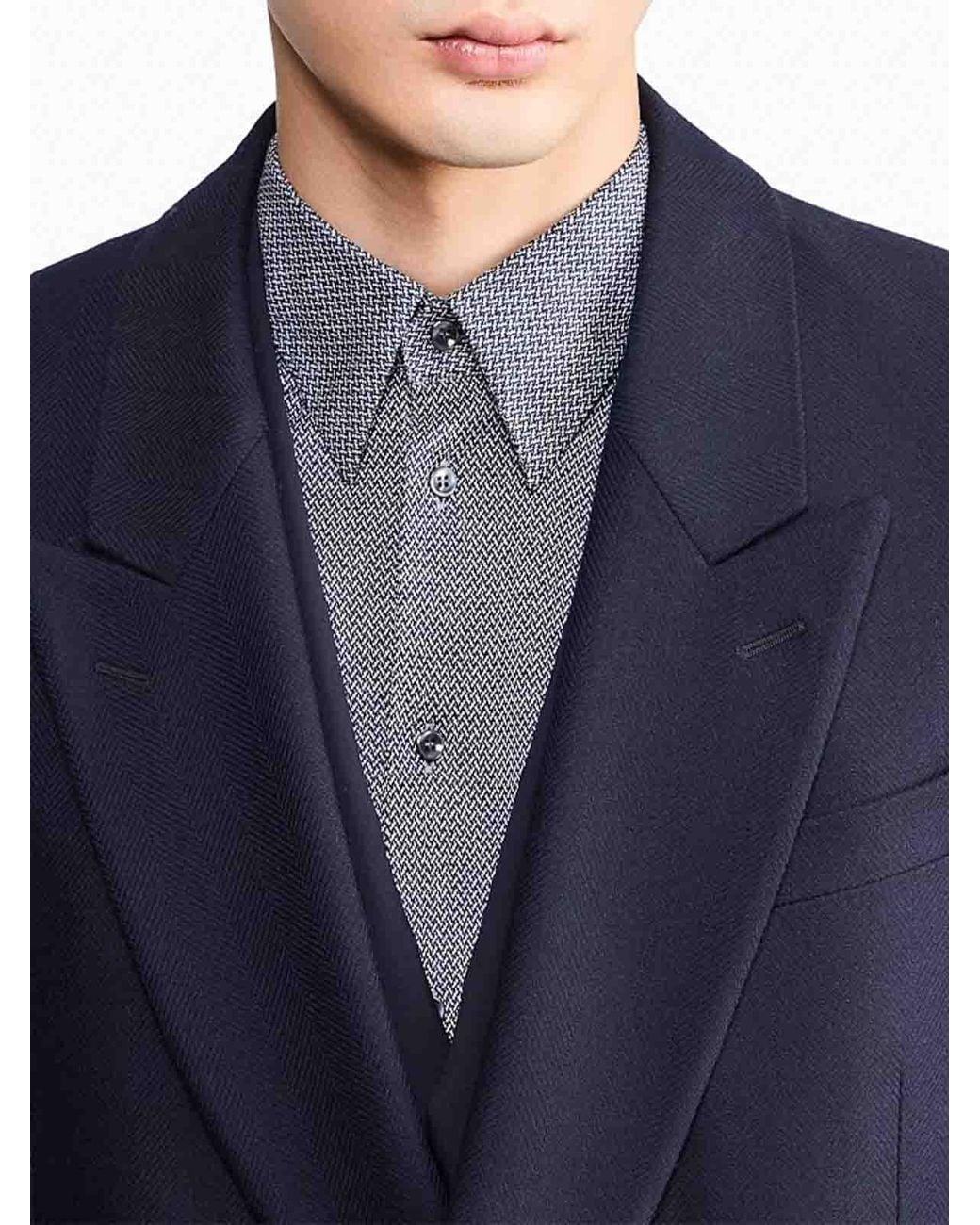 Giorgio Armani Blue Virgin Wool And Cashmere Chevron Coat for men