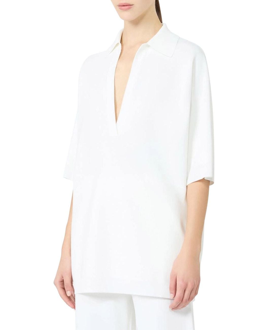 Max Mara White Long Viscose Crepe Sweater