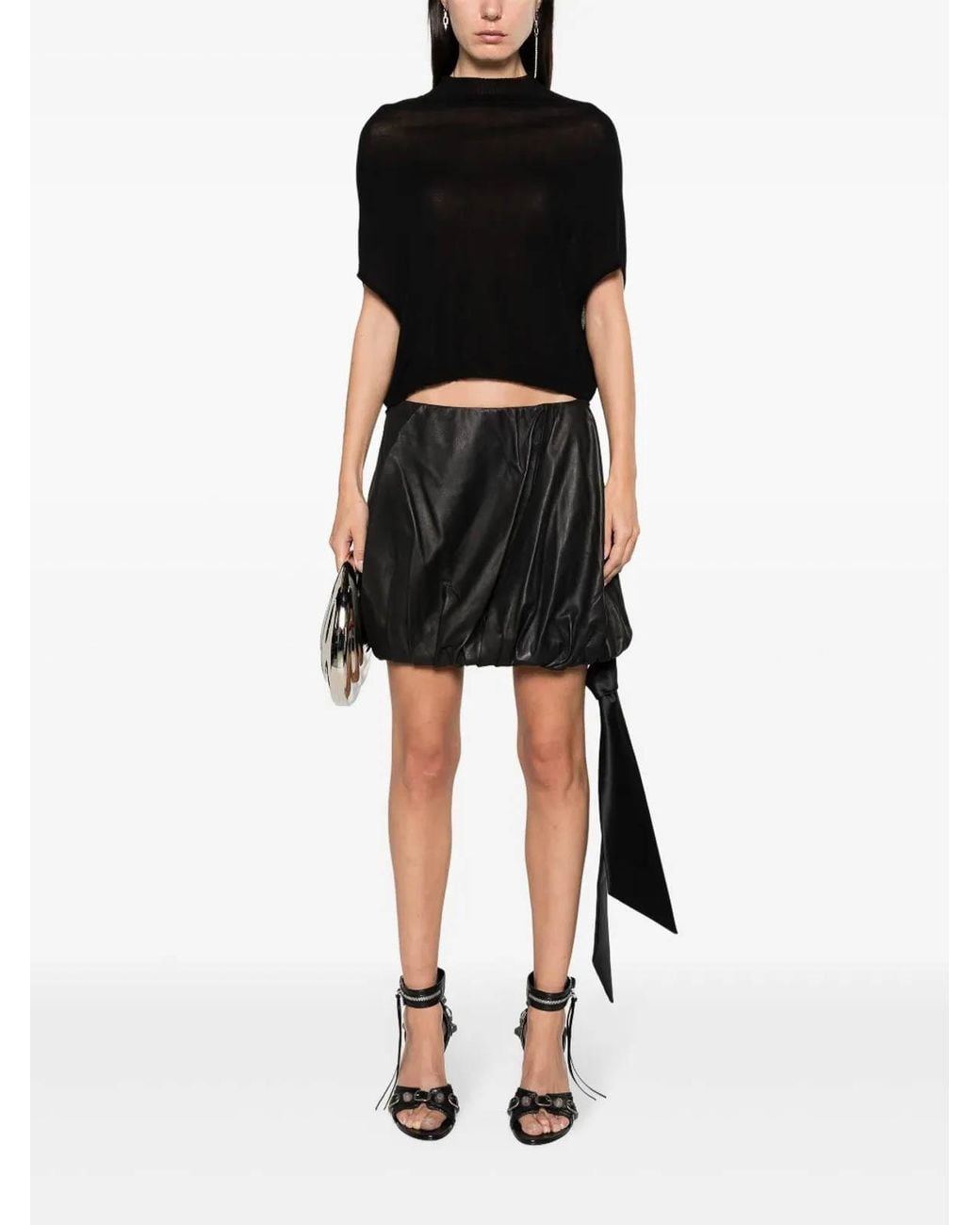 Rick Owens Black Top Cropped Crater Knit