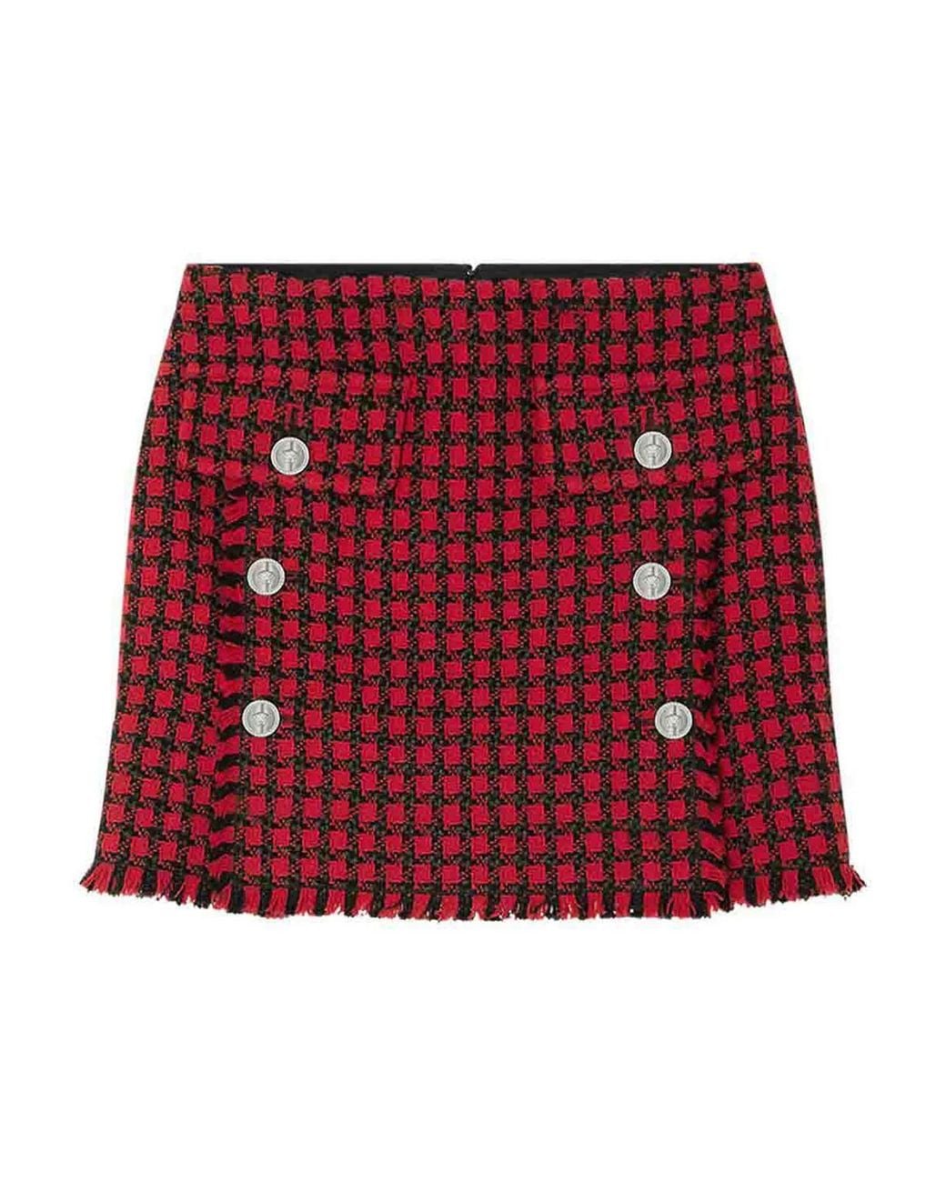 Versace Red Tweed Check Pattern Miniskirt