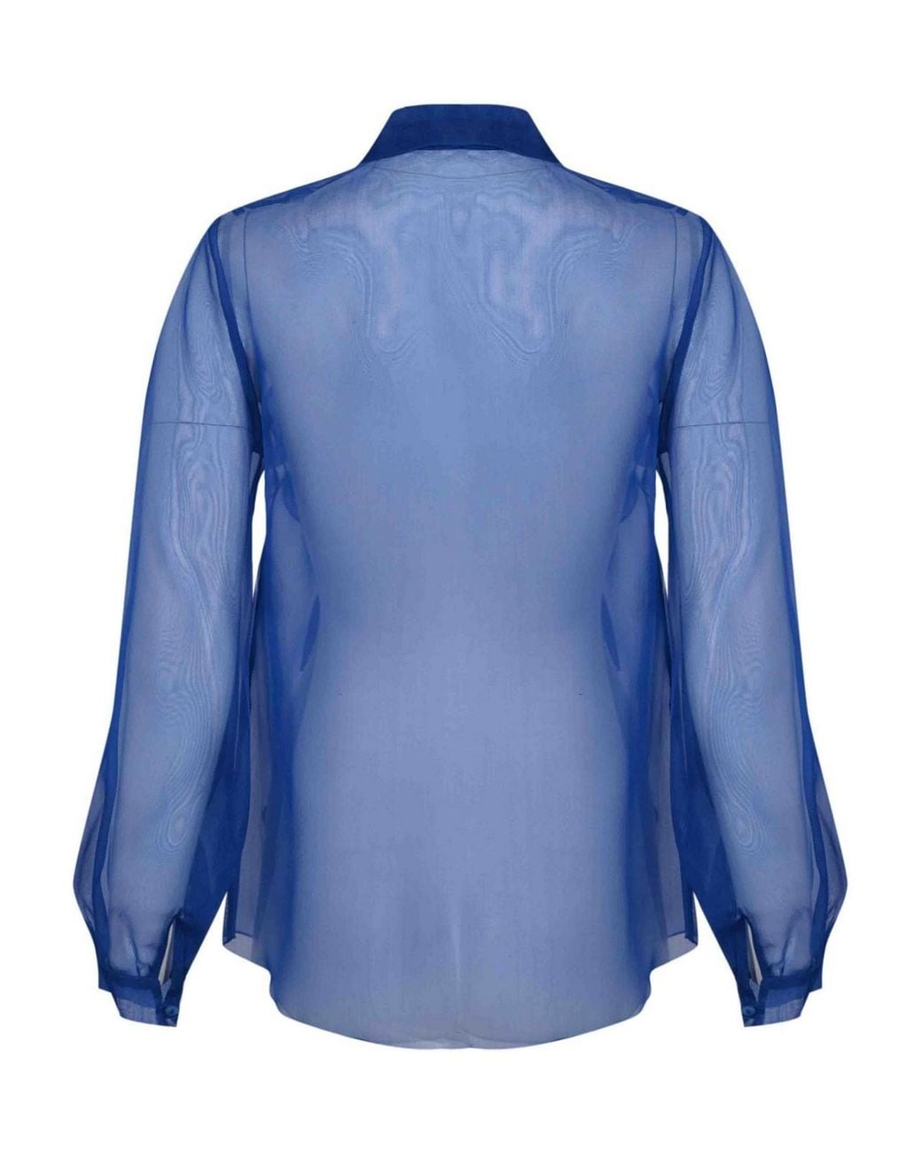 Hanita Blue Silk Organza Shirt With Rouches