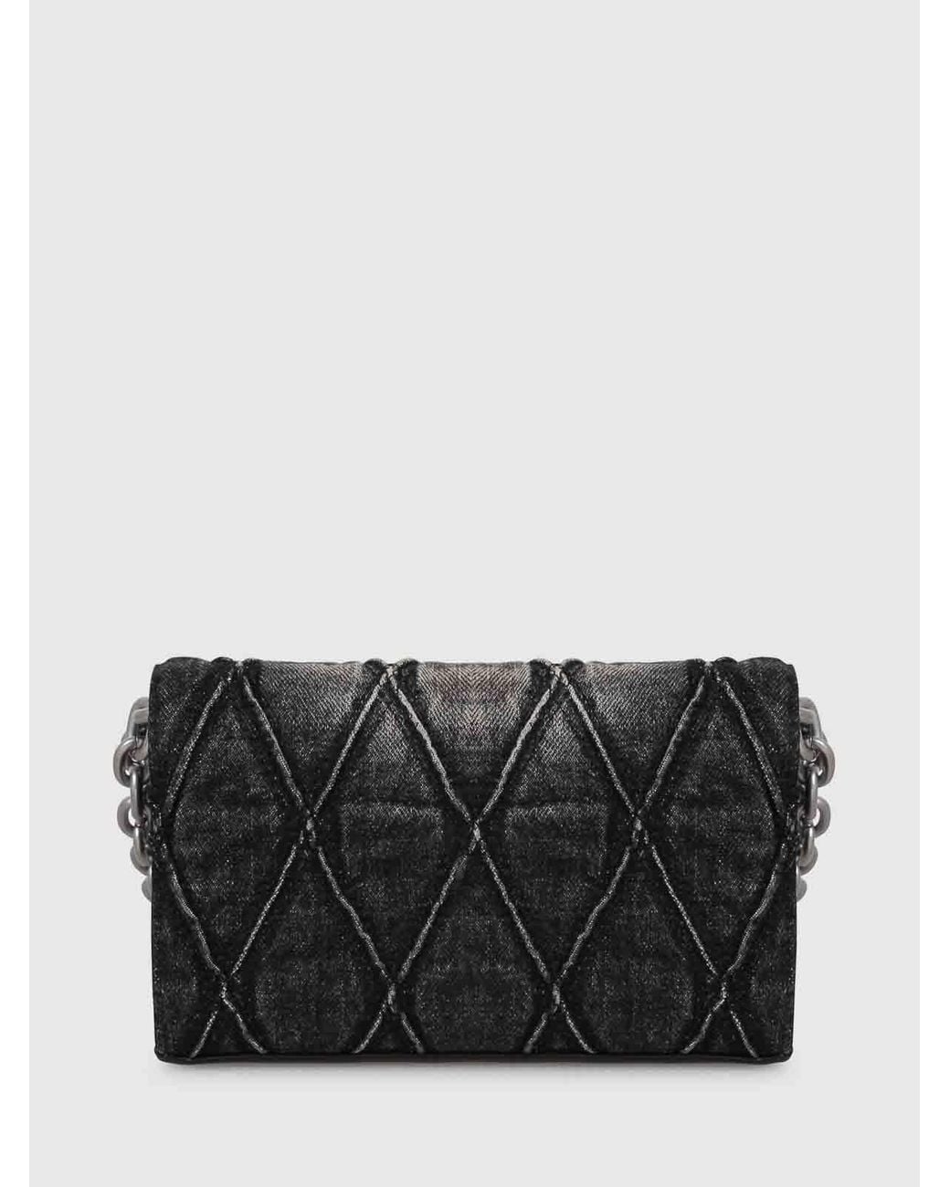 DIESEL Black Wallet With Rhombus Denim Shoulder Strap