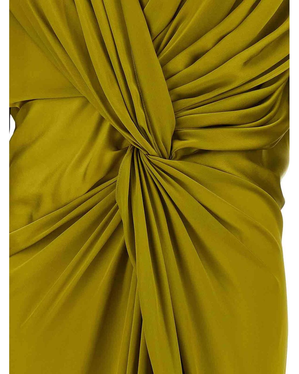Balmain Green Draped Silk Dress With Knot