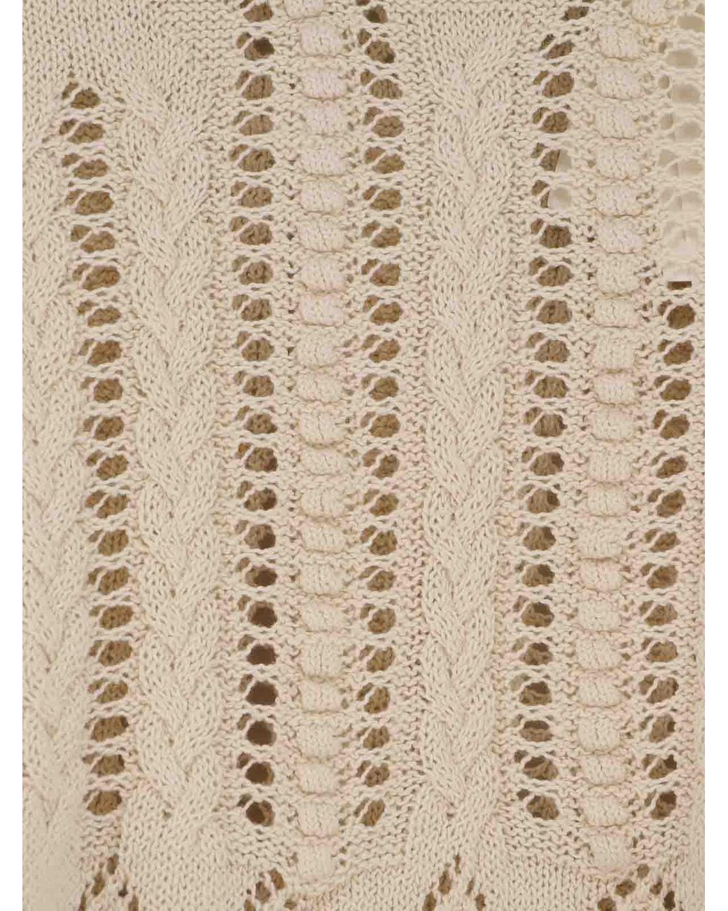 Isabel Marant Natural Frilly Cotton Sweater With Ruffles