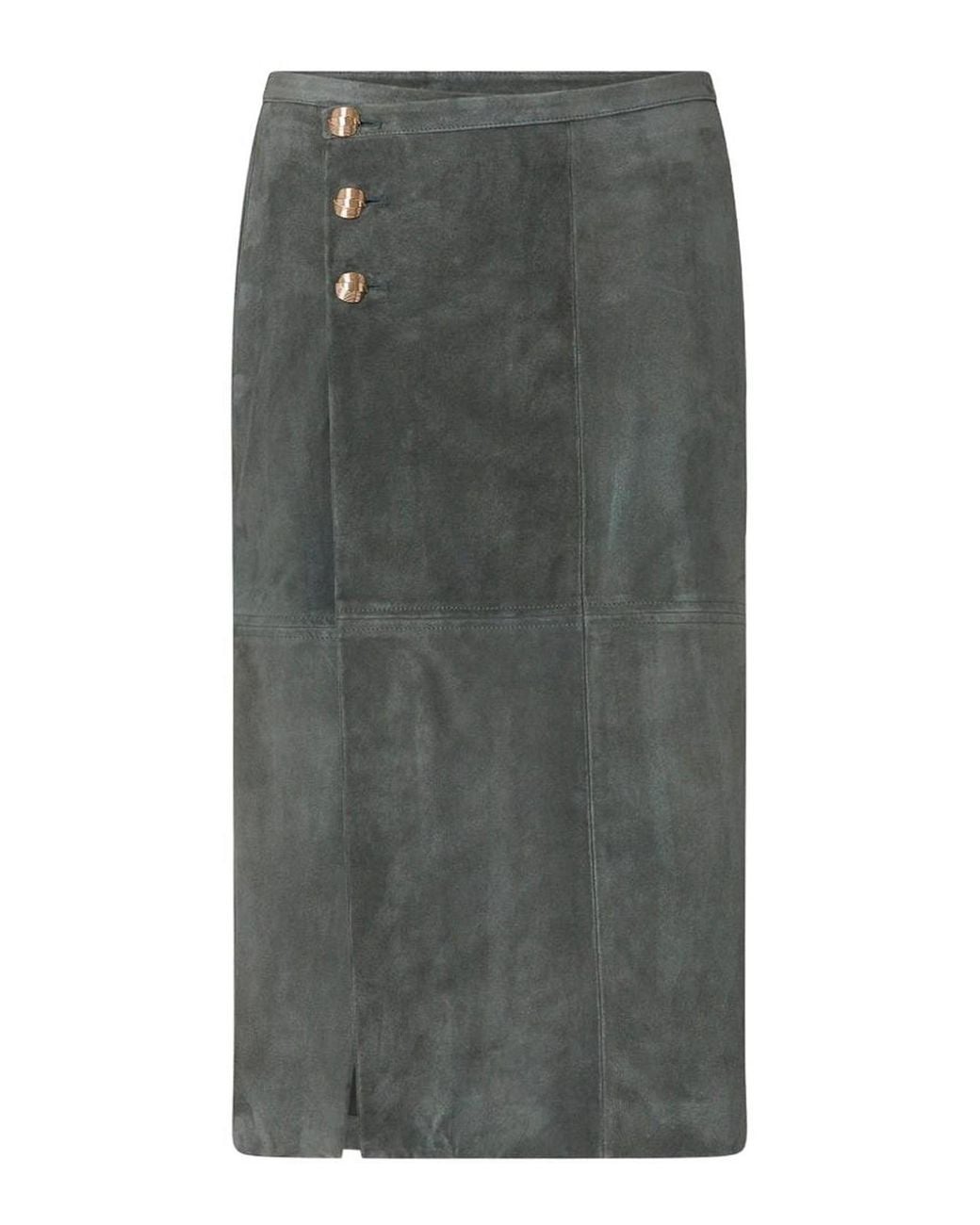 Liu Jo Gray Suede Midi Skirt With-Tone Buttons