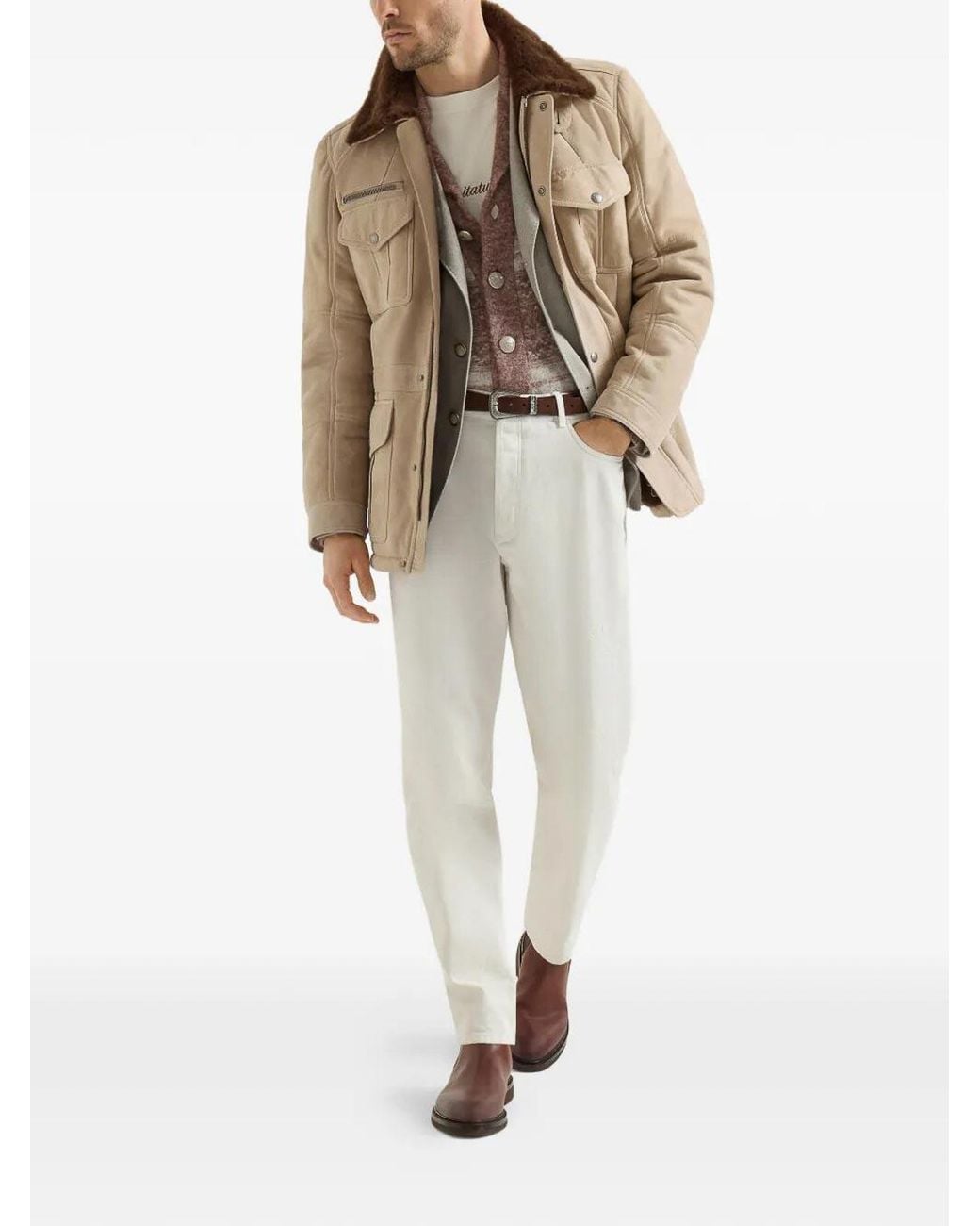 Brunello Cucinelli Brown Cardigan Nordic Jacquard for men