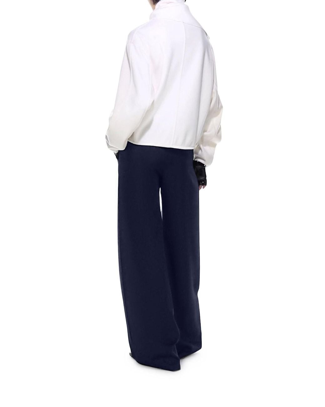 Giorgio Armani Blue Wide-Leg Wool Tuxedo Trousers Without Pleats