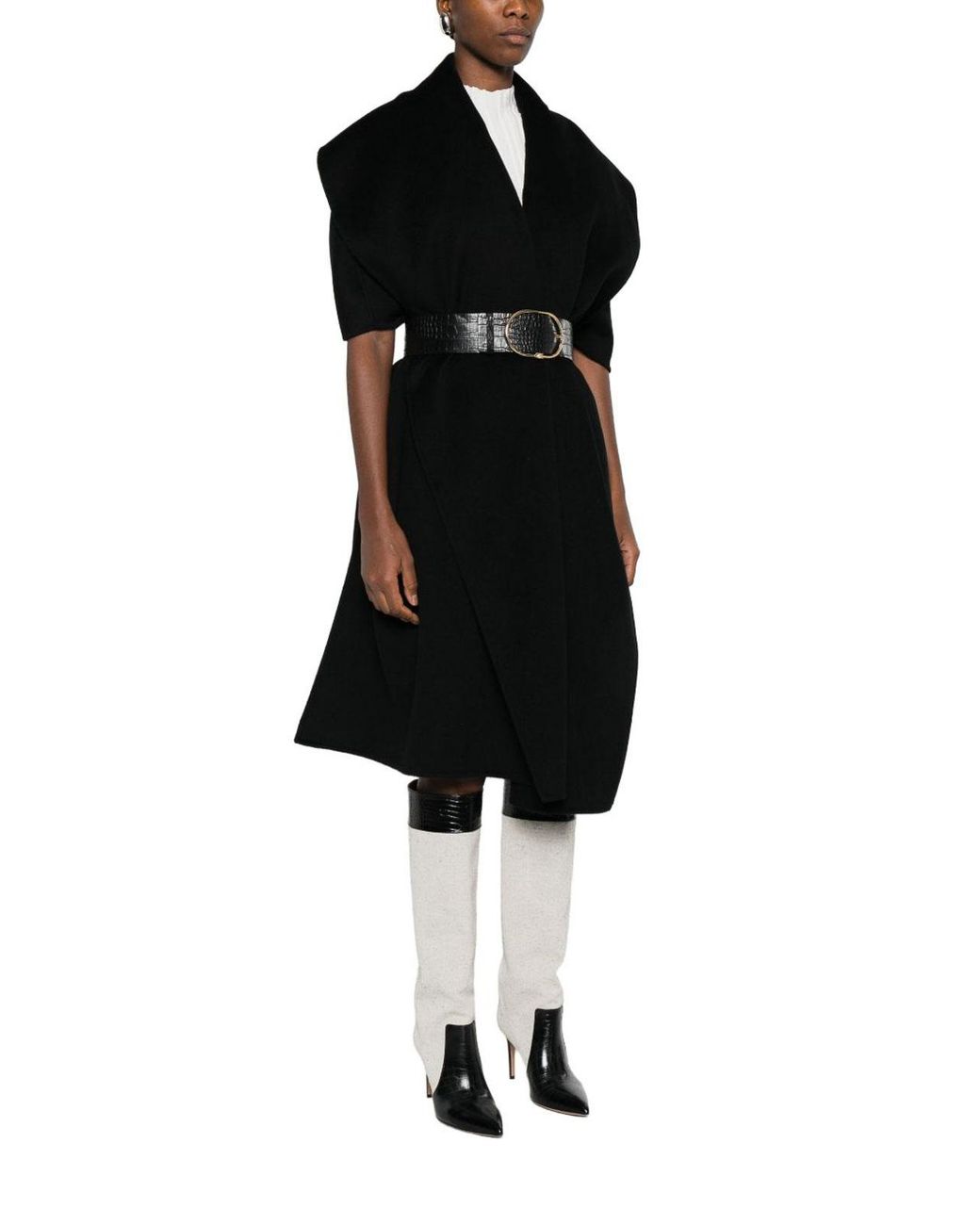 Elisabetta Franchi Black Wool Belted Coat