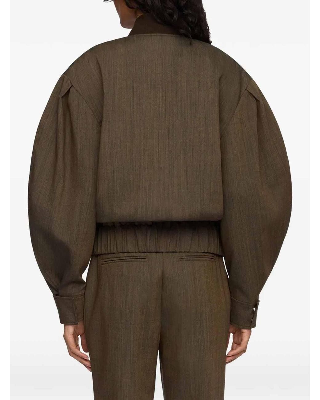 Ganni Brown Light Wool Melange Bomber Jacket