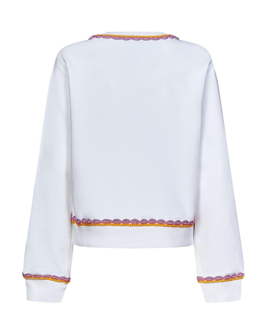 Moschino White Sweater With Multicolour Edges And Logo